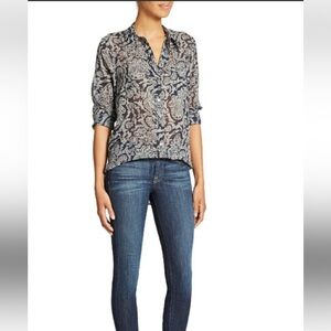Theory Simara Paisley Silk Semi-Sheer Top Blue Women’s XS‎